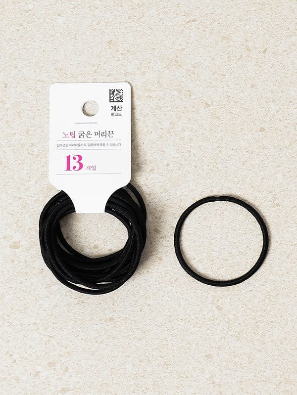 DAISO Accessories No-Tip Thin Black Hair Ties (13 Pieces)