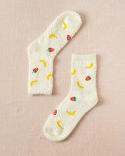DAISO Accessories Strawberry and Banana Fuzzy Socks
