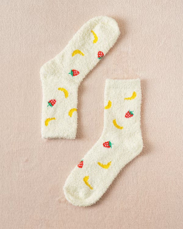 DAISO Accessories Strawberry and Banana Fuzzy Socks