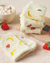 DAISO Accessories Strawberry and Banana Fuzzy Socks