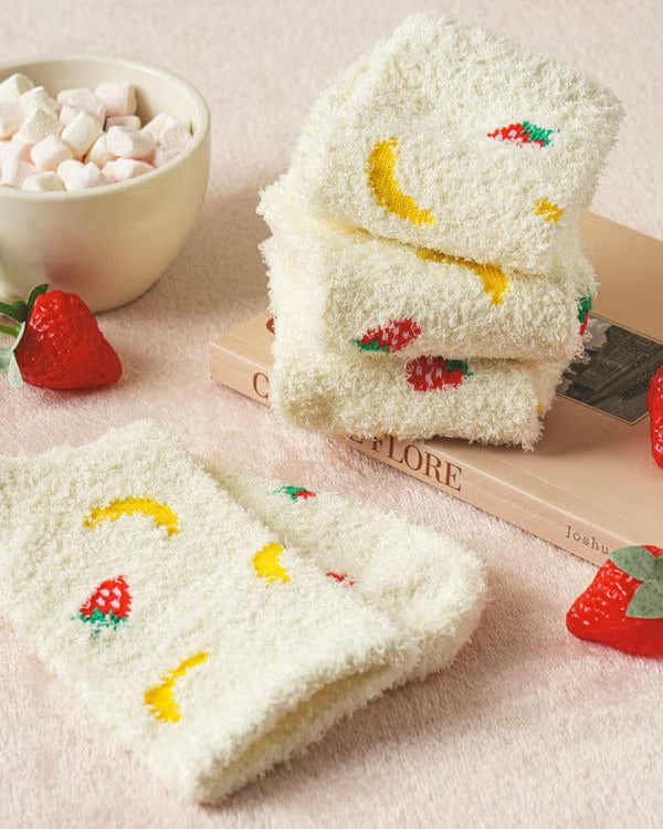 DAISO Accessories Strawberry and Banana Fuzzy Socks