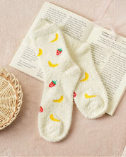DAISO Accessories Strawberry and Banana Fuzzy Socks
