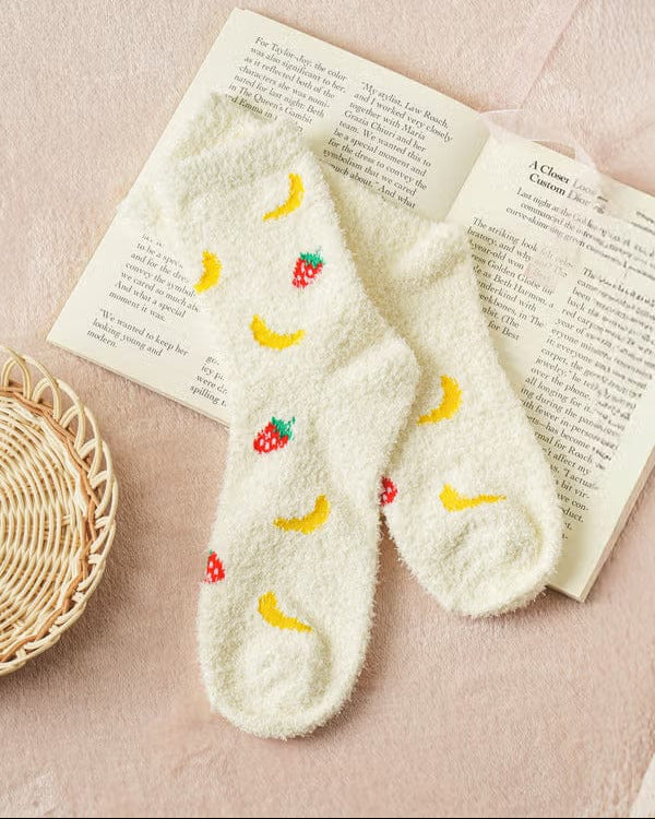 DAISO Accessories Strawberry and Banana Fuzzy Socks