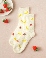 DAISO Accessories Strawberry and Banana Fuzzy Socks