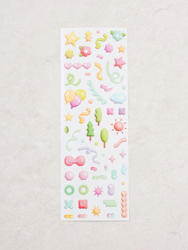 DAISO Stationery 3D Deco Sticker Set (6 Sheets) – Balloon Party Theme