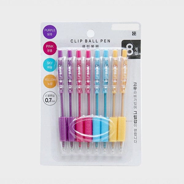 DAISO Stationery 4-Color Clip Ballpoint Pen Set (0.7 mm, 8 pcs)