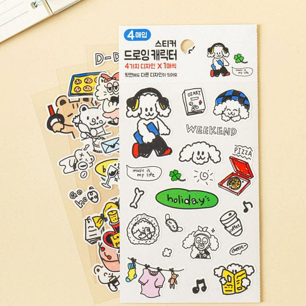 DAISO Stationery Drawing Character Sticker Pack (4 Sheets) (Copy)