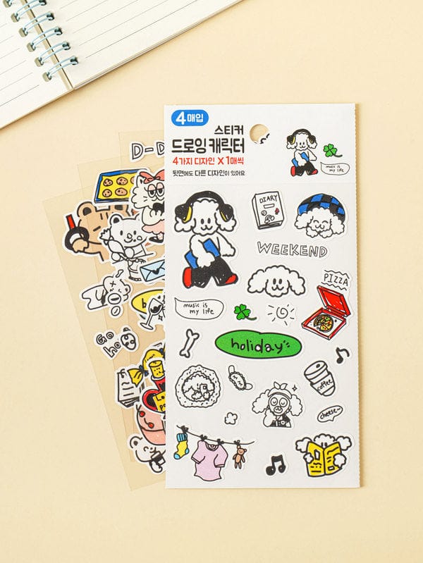 DAISO Stationery Drawing Character Sticker Pack (4 Sheets) (Copy)