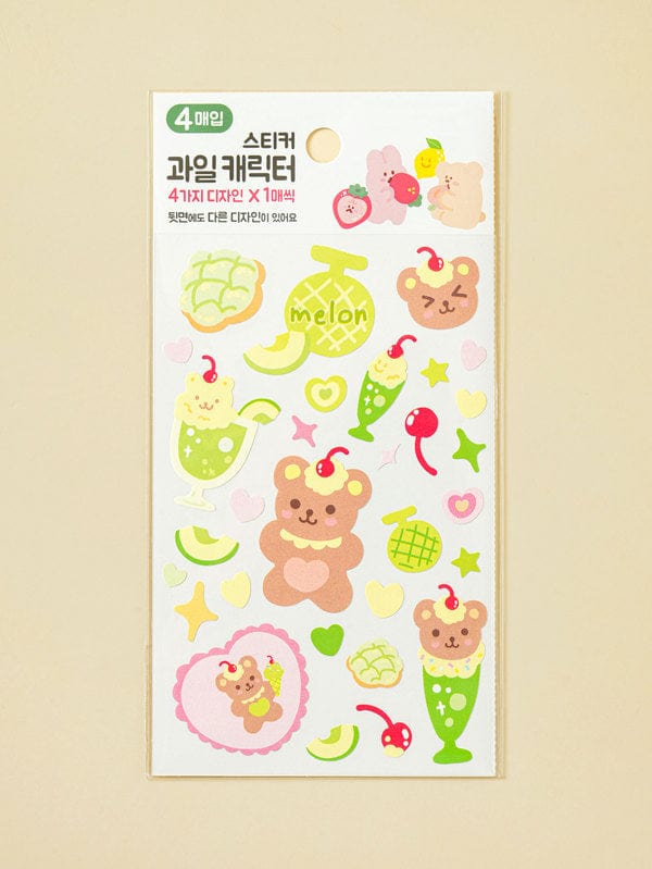 DAISO Stationery Fruit Character Sticker Set (4 Sheets)