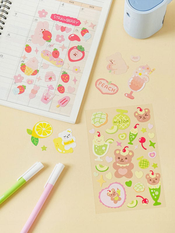 DAISO Stationery Fruit Character Sticker Set (4 Sheets)