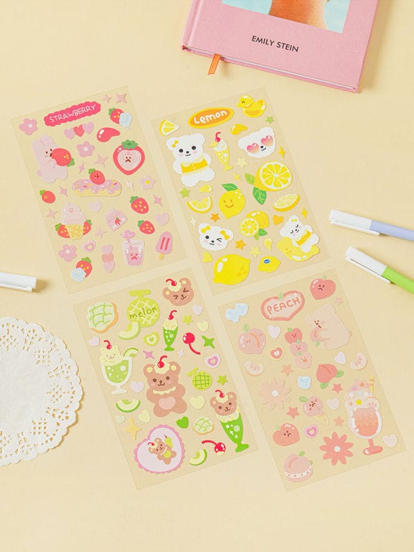 DAISO Stationery Fruit Character Sticker Set (4 Sheets)