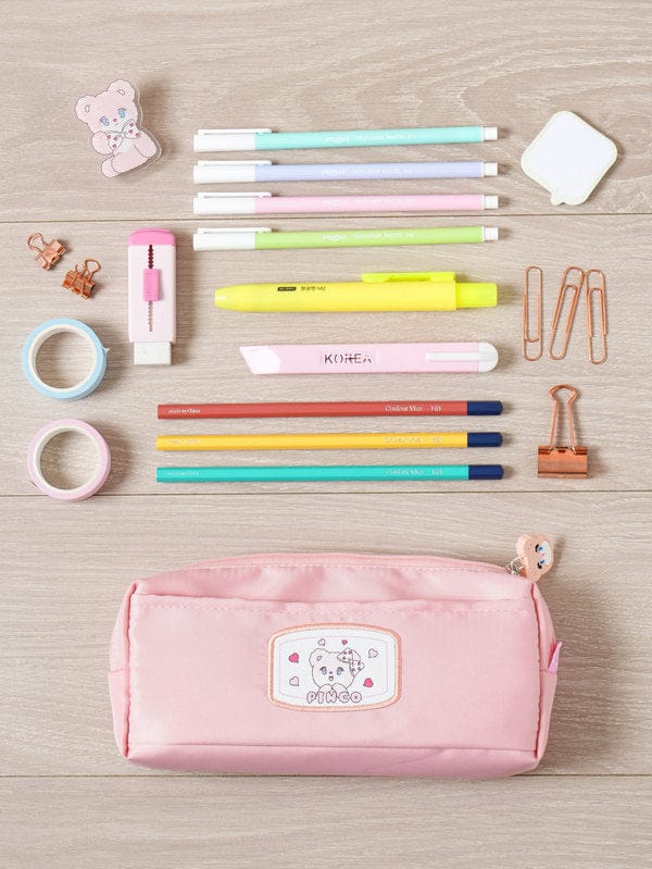 DAISO Stationery Momorei Square Pocket Plush Pencil Case in Pink