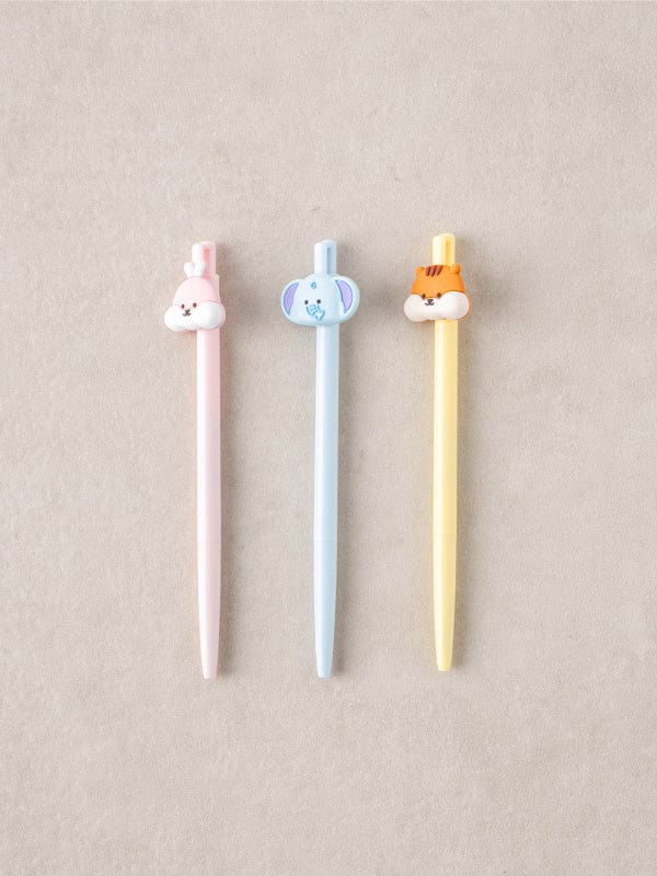 DAISO Stationery Set of 3 Character Pens with Puffy Cheeked Friends