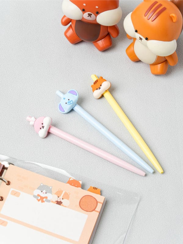 DAISO Stationery Set of 3 Character Pens with Puffy Cheeked Friends