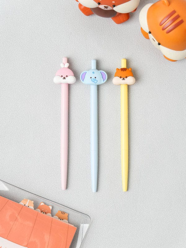 DAISO Stationery Set of 3 Character Pens with Puffy Cheeked Friends