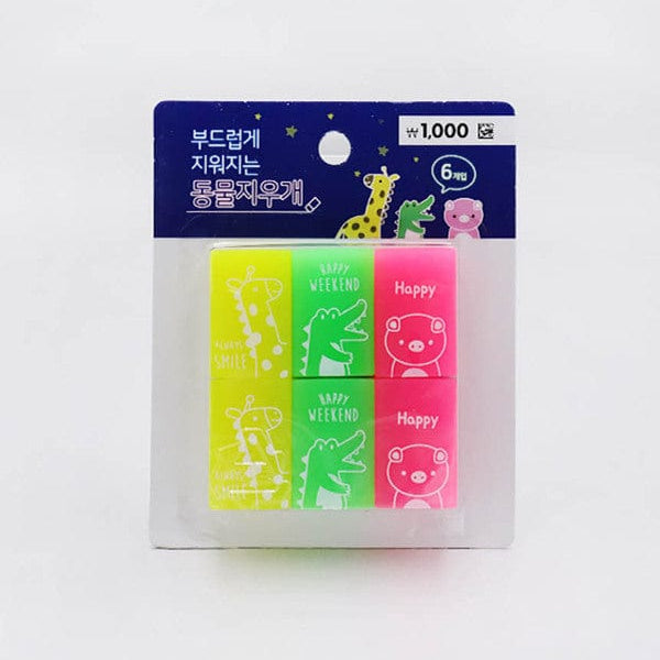 DAISO Stationery Set of 6 Fluorescent Square Erasers