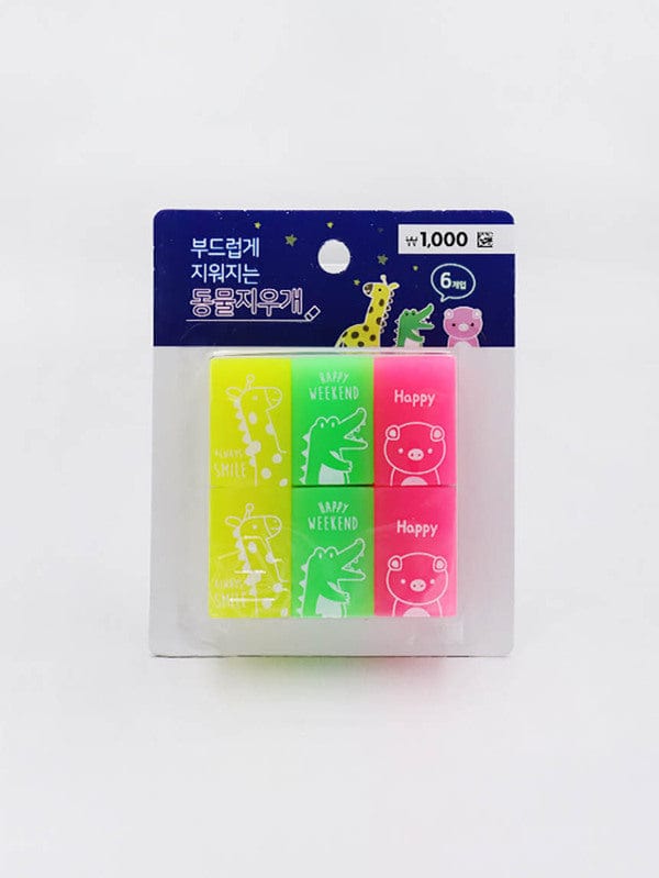 DAISO Stationery Set of 6 Fluorescent Square Erasers