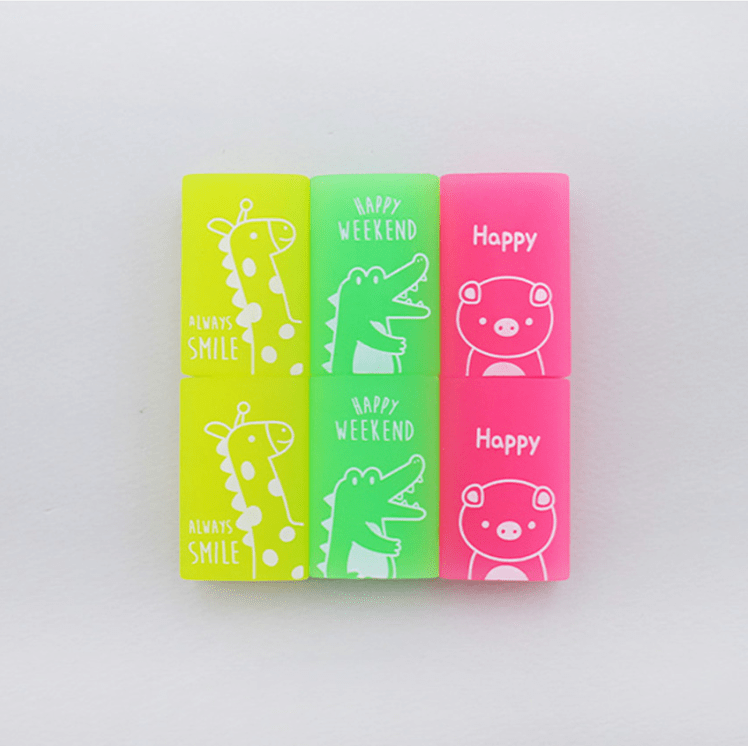 DAISO Stationery Set of 6 Fluorescent Square Erasers