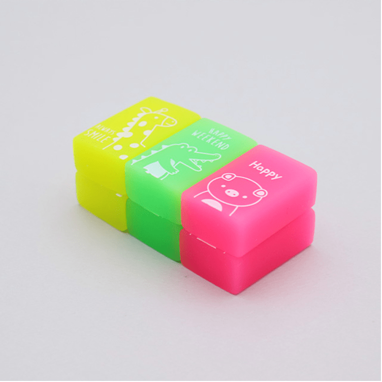 DAISO Stationery Set of 6 Fluorescent Square Erasers