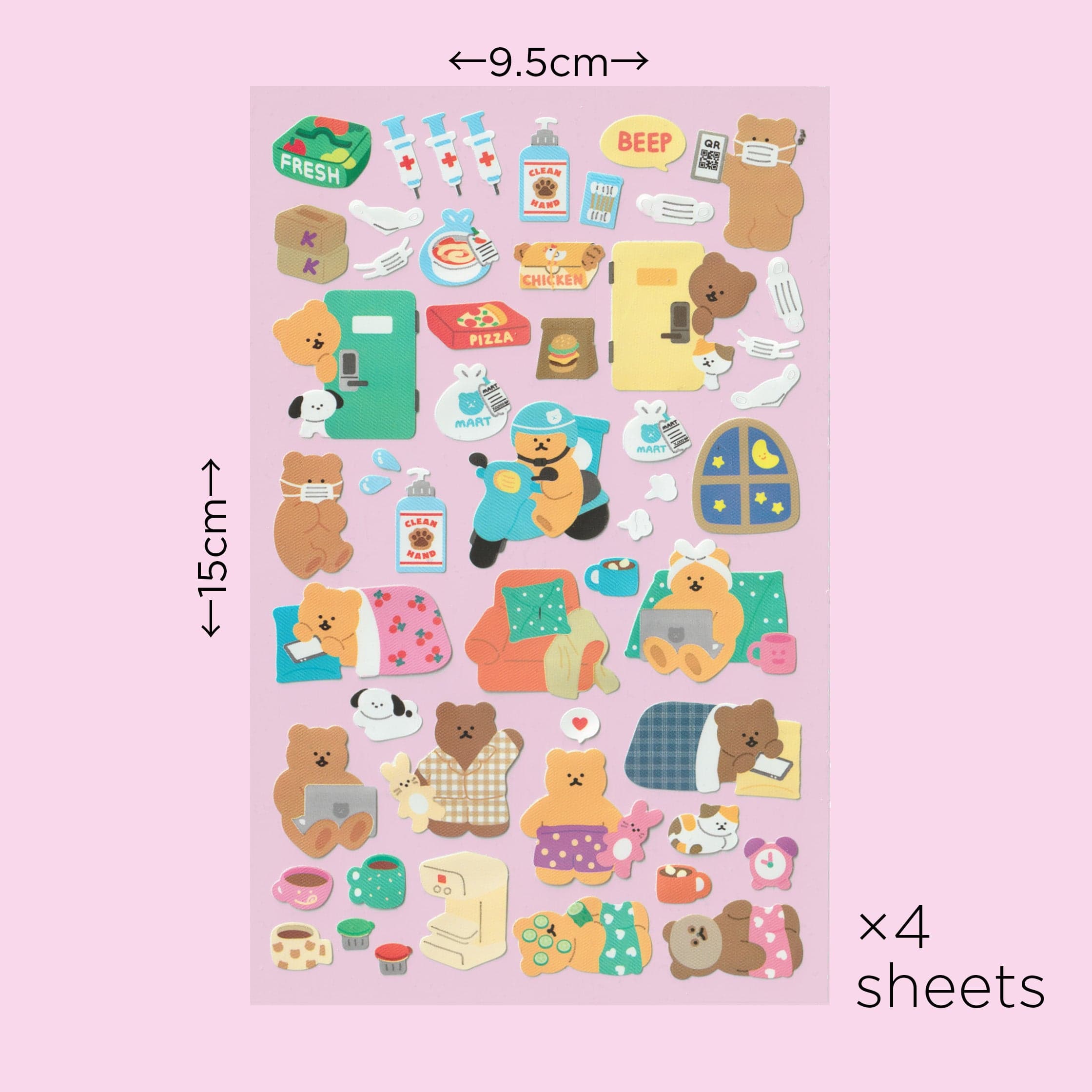DAISO Stationery Stay Home Bear Sticker Set (4 Sheets)
