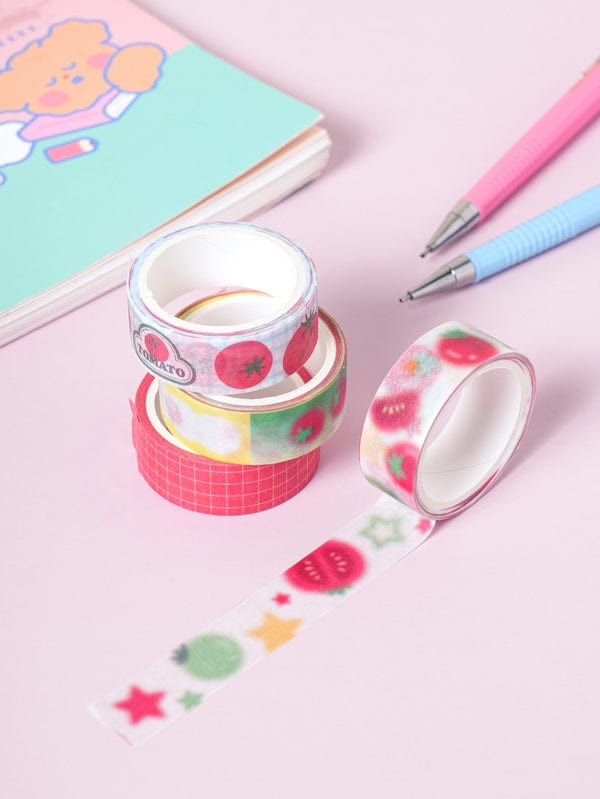 DAISO Stationery Tomato-Themed Washi Tape Set (4 Rolls)