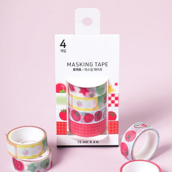 DAISO Stationery Tomato-Themed Washi Tape Set (4 Rolls)