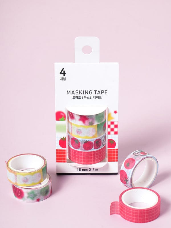 DAISO Stationery Tomato-Themed Washi Tape Set (4 Rolls)