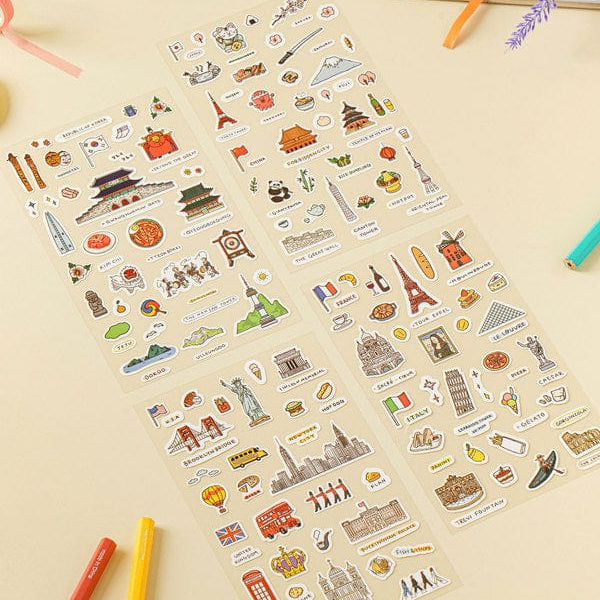 DAISO Stationery Travel-Themed Sticker Set (4 Sheets)