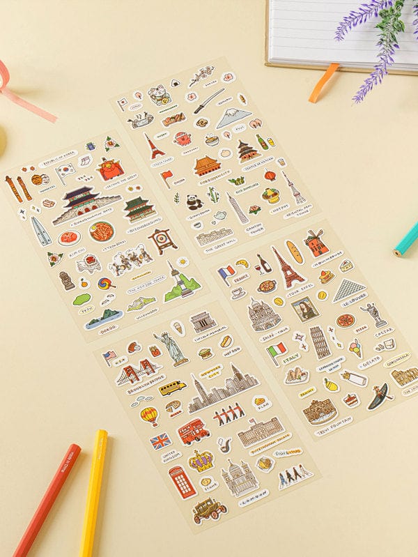 DAISO Stationery Travel-Themed Sticker Set (4 Sheets)